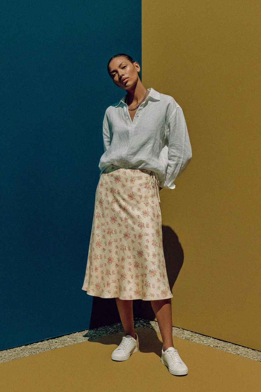 Elegant Floral Print Midi Skirt photo 2