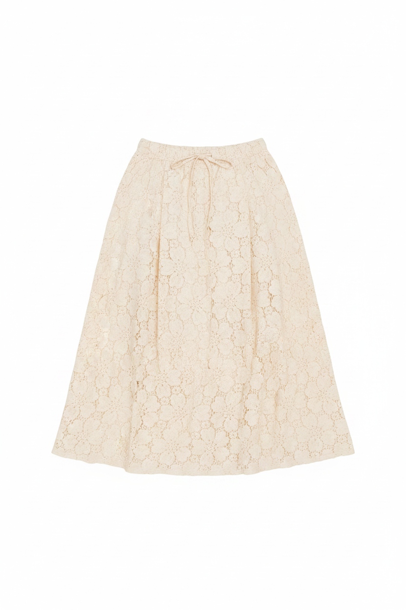 Beige Crochet Lace Midi Skirt photo 1