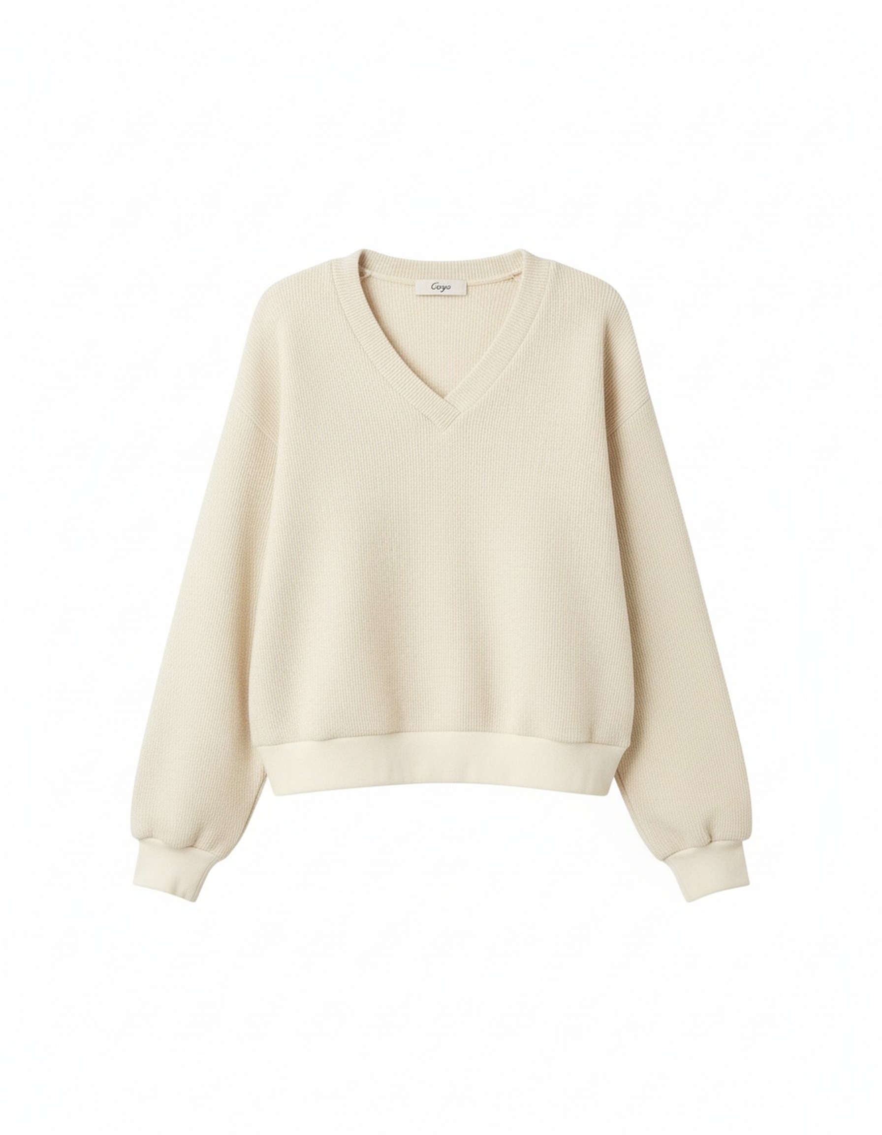 Beige V-Neck Relaxed Knit Sweater photo 1