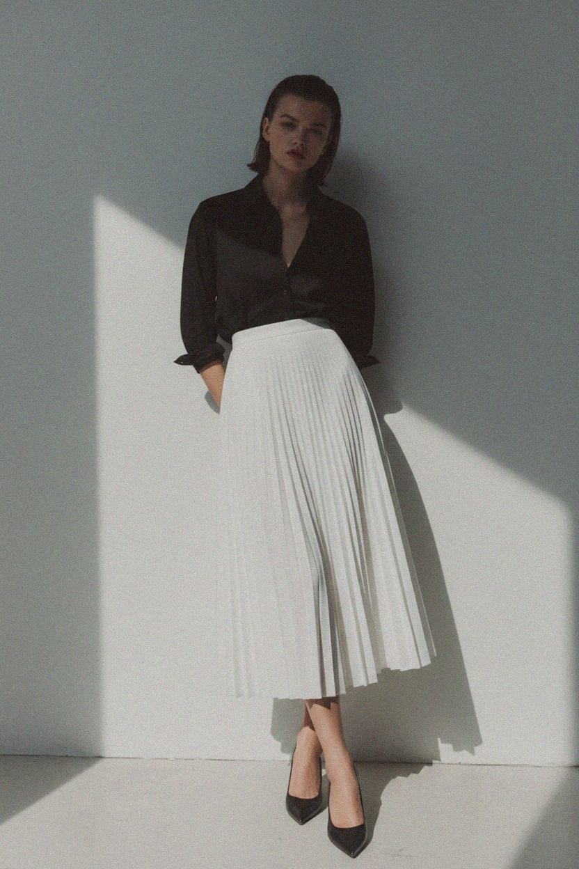 Elegant White Pleated Midi Skirt photo 2