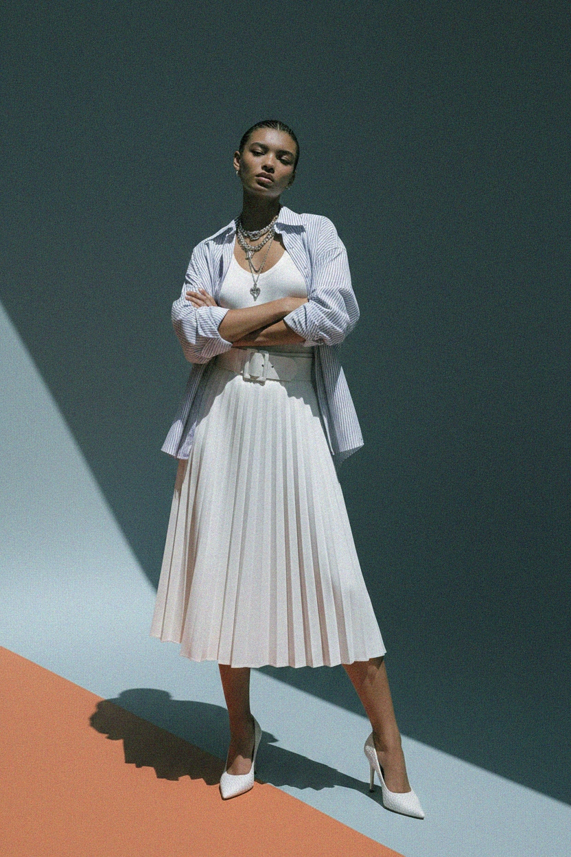 Elegant White Pleated Midi Skirt photo 3