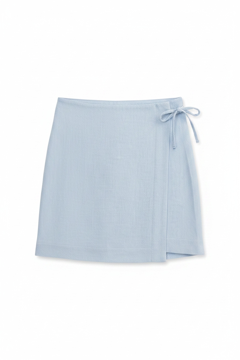Light Blue Textured Wrap Mini Skirt photo 1