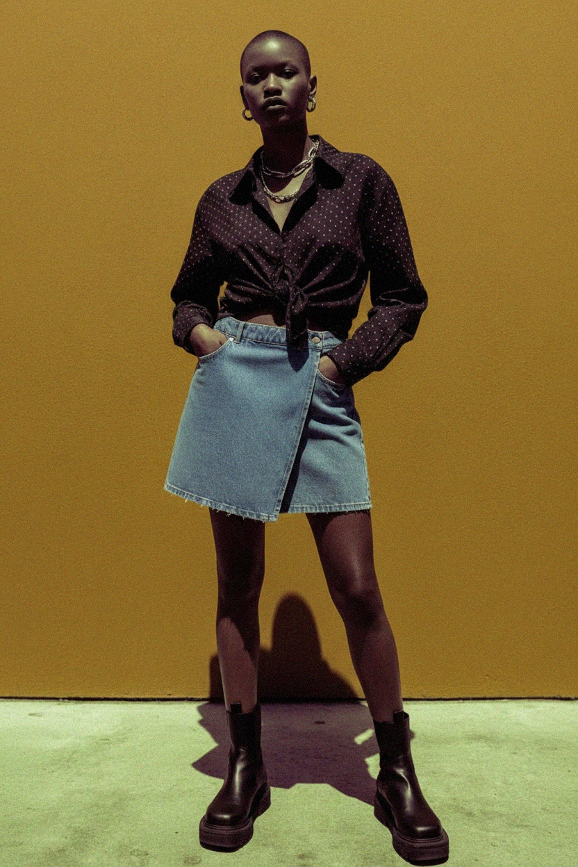 Blue Denim Wrap Mini Skirt photo 2