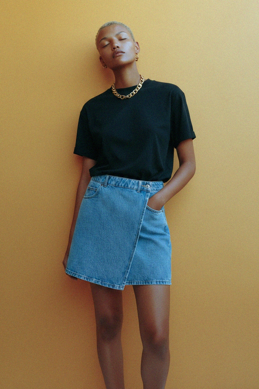 Blue Denim Wrap Mini Skirt photo 3
