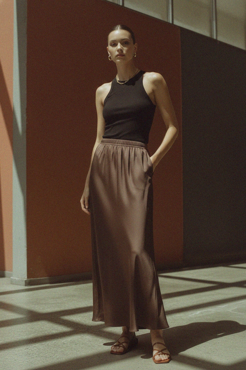 Flowy Brown Maxi Skirt photo 2