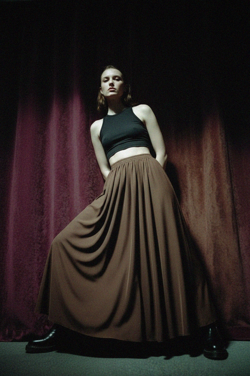Flowy Brown Maxi Skirt photo 3