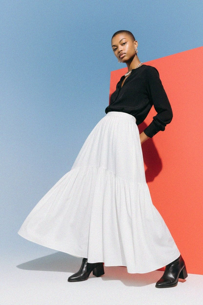 Flowy White Tiered Maxi Skirt photo 2