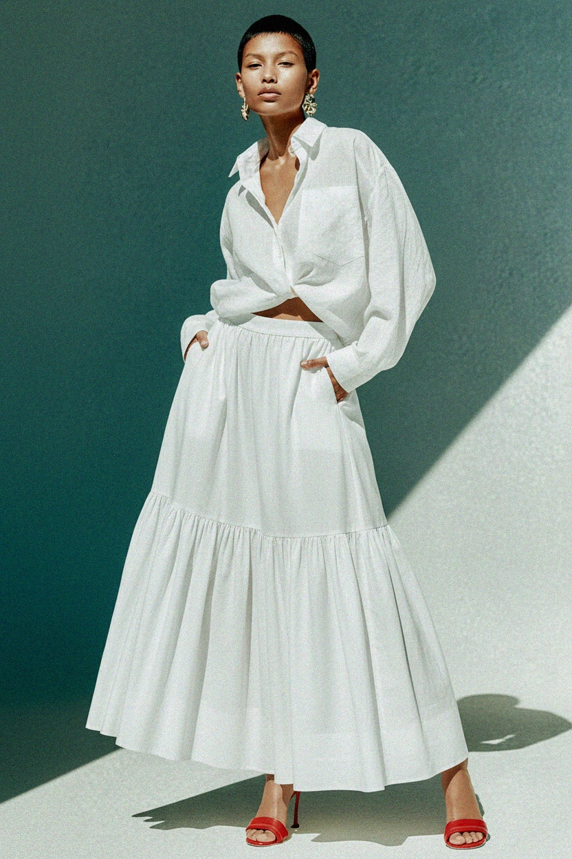 Flowy White Tiered Maxi Skirt photo 3