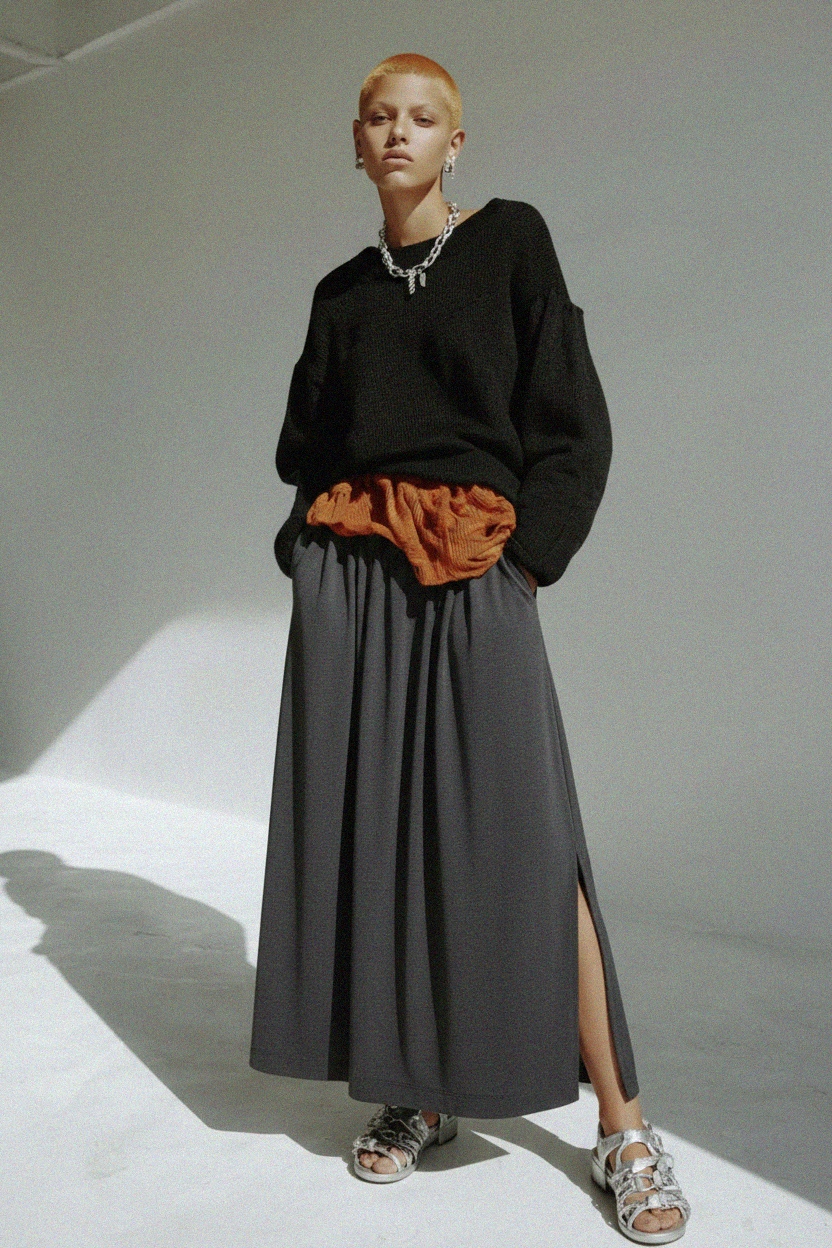 Elegant Flowing Maxi Skirt with Side Slit photo 2