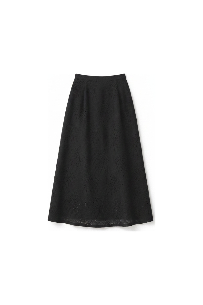 Elegant Black Midi Skirt with Leaf Pattern photo 1