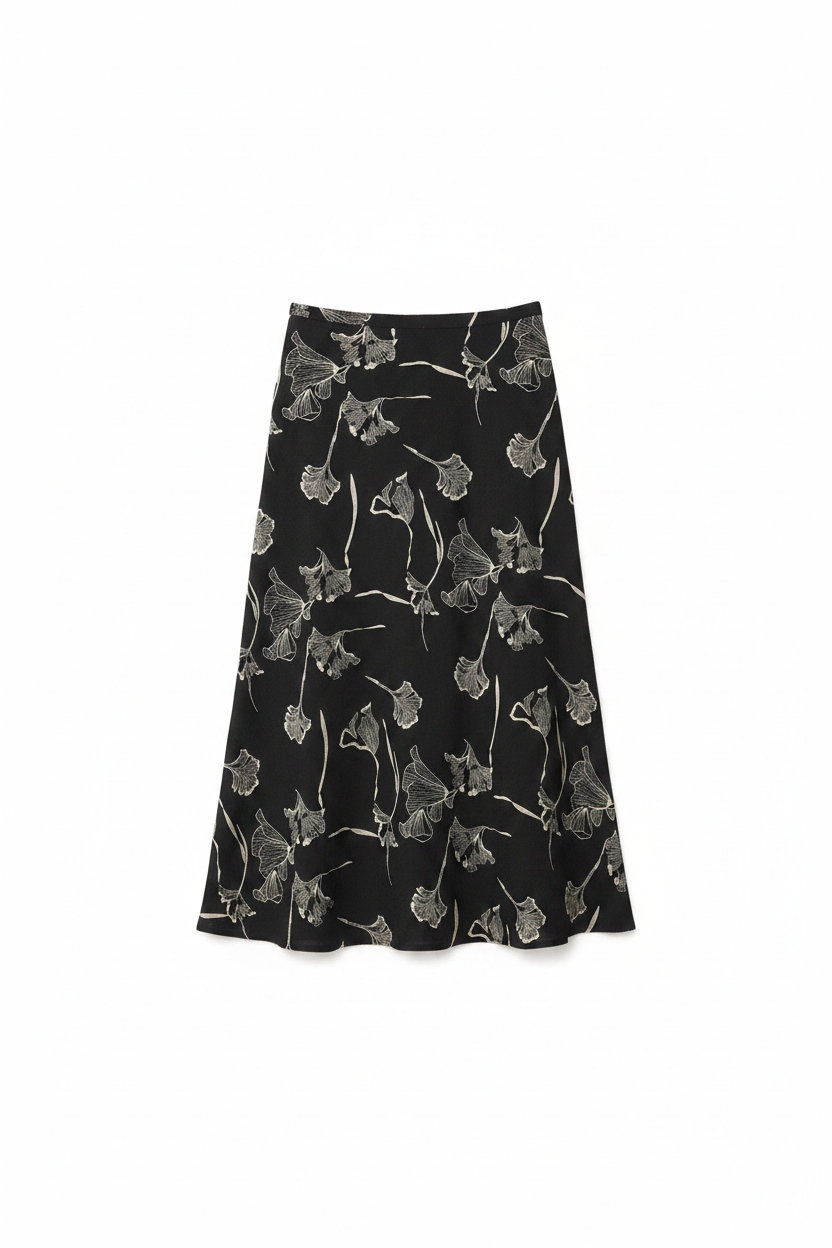 Black Floral Print Midi Skirt photo 1