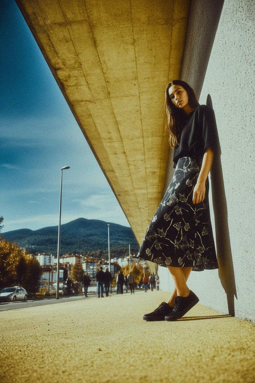 Black Floral Print Midi Skirt photo 3