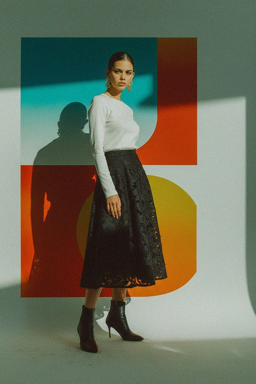 Black Textured Midi Skirt photo 2