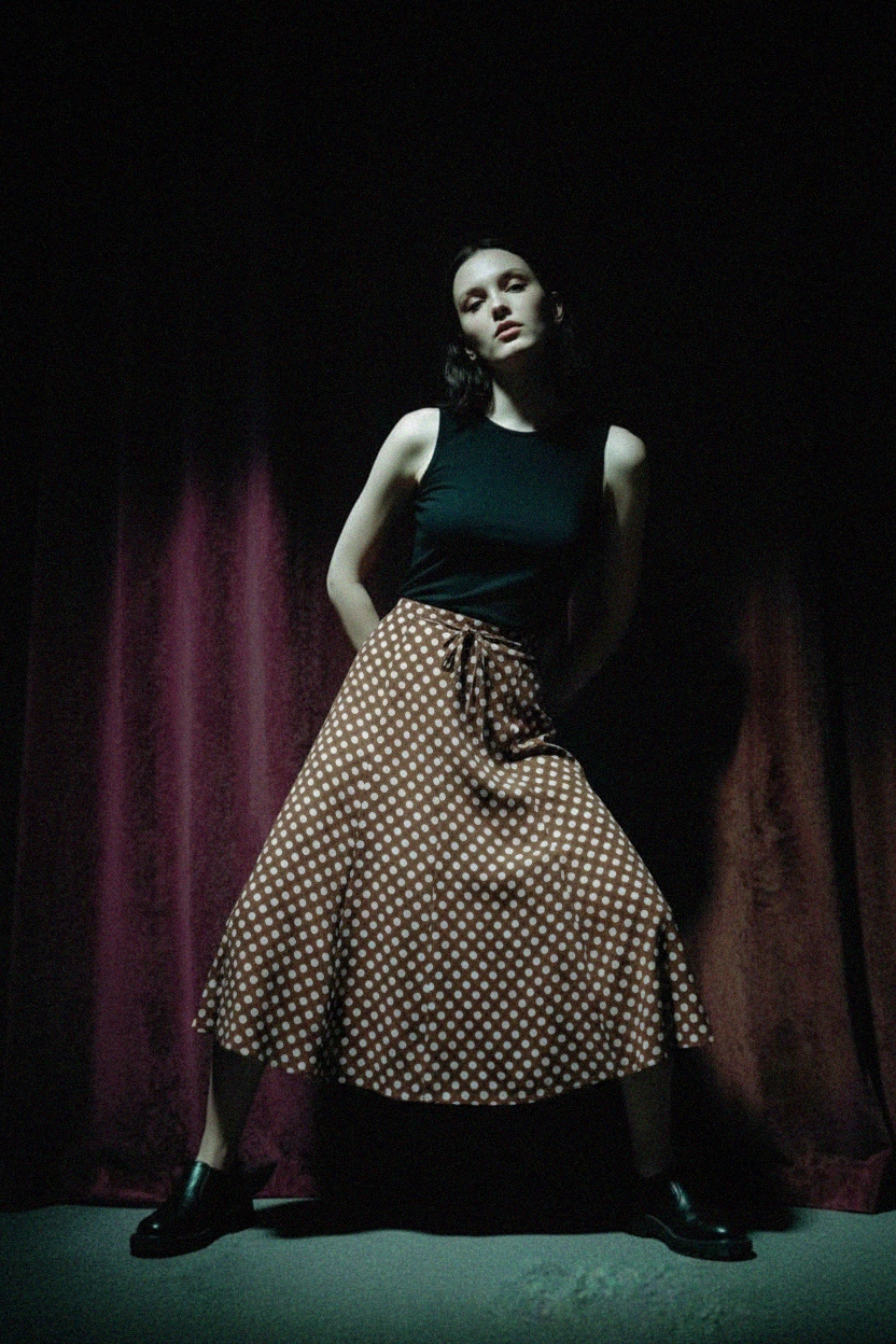 Brown Polka Dot Midi Skirt photo 2