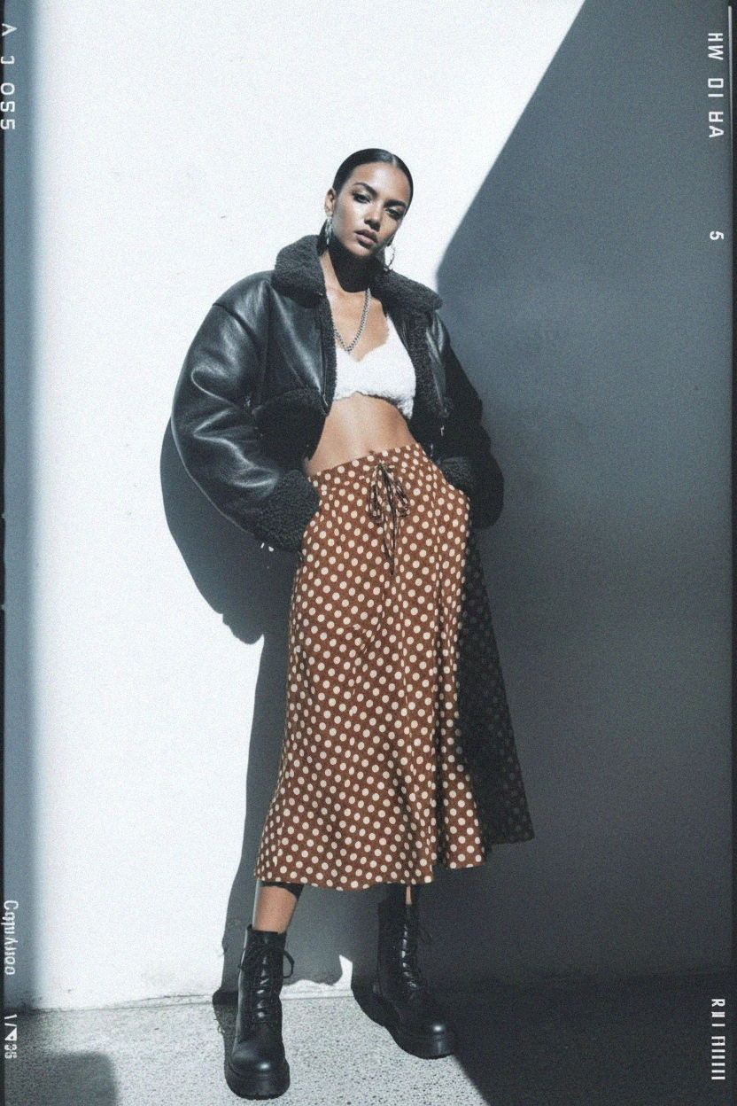 Brown Polka Dot Midi Skirt photo 3