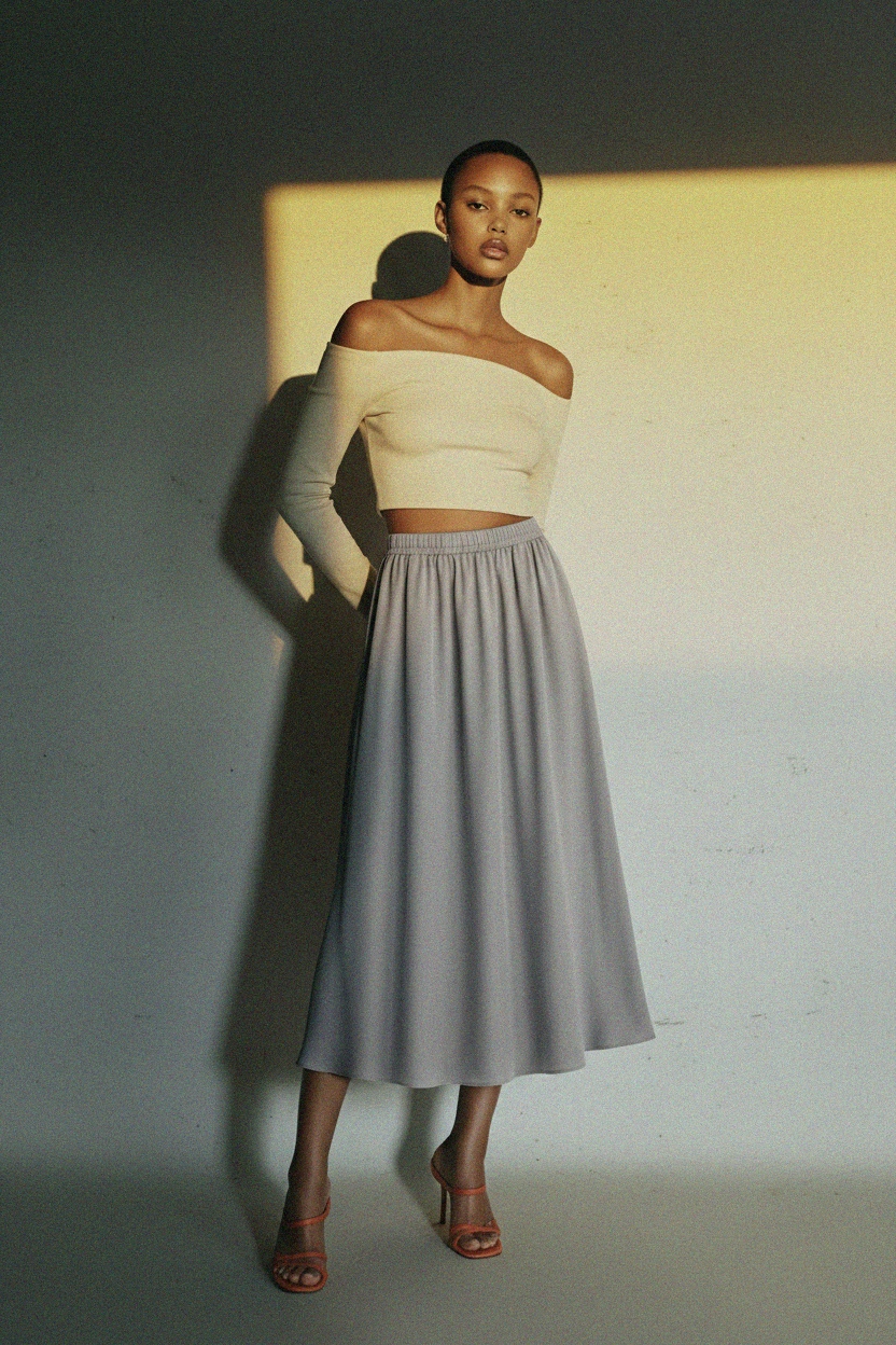 Elegant Flowing Grey Midi Skirt photo 3