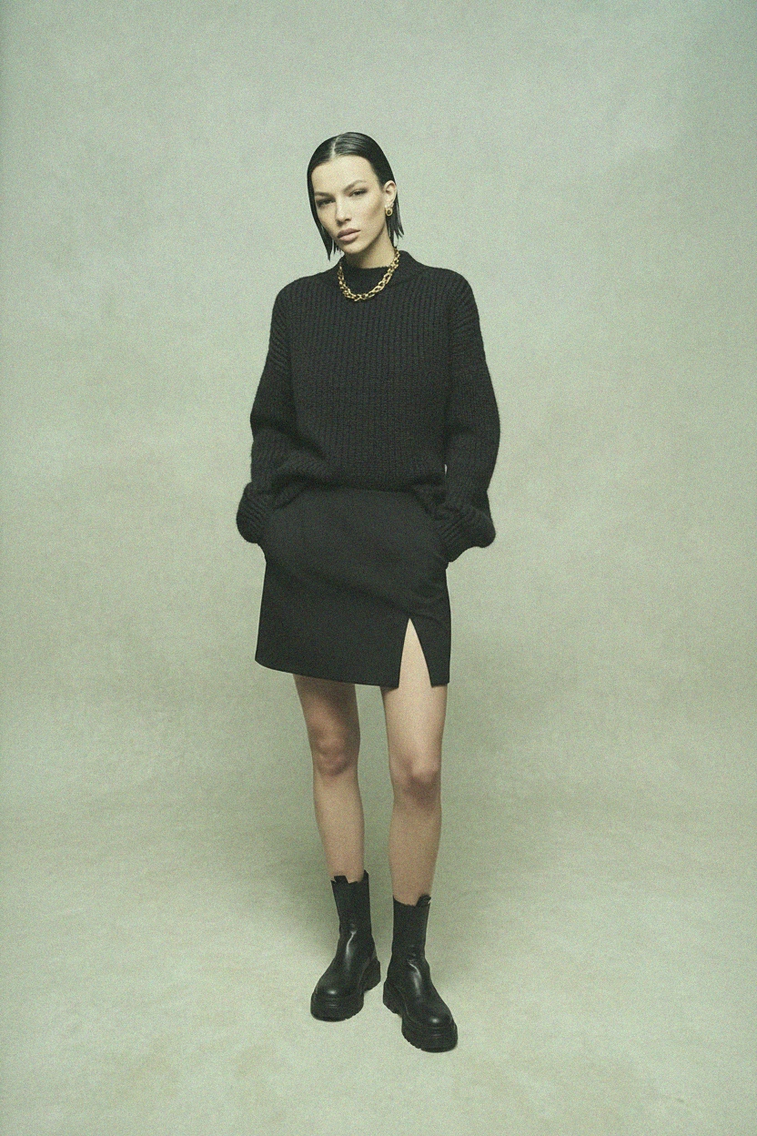 Black Mini Skirt with High Side Slit photo 2