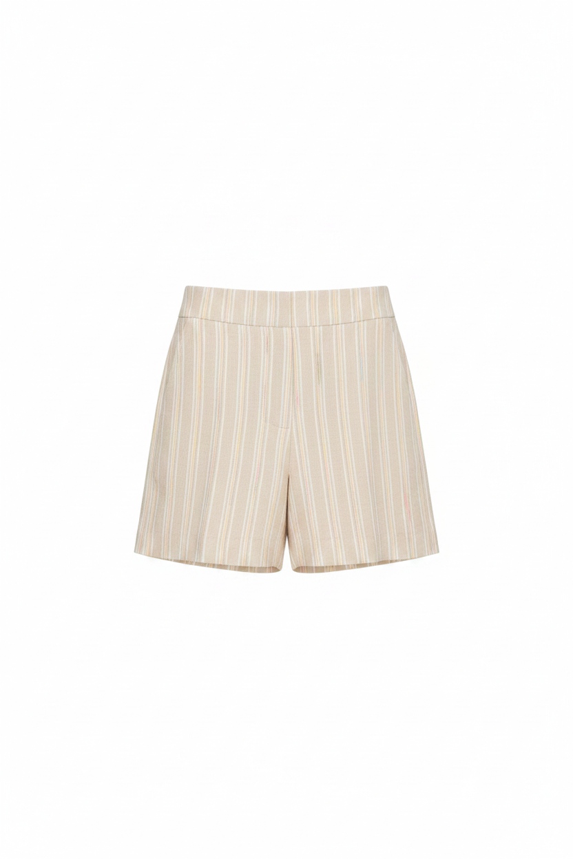 Beige Striped Tailored Shorts photo 1