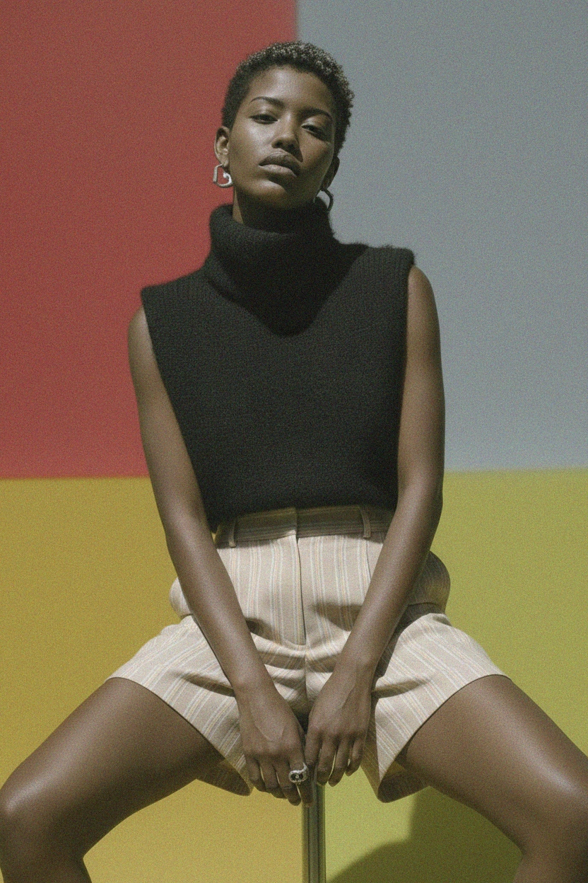Beige Striped Tailored Shorts photo 2