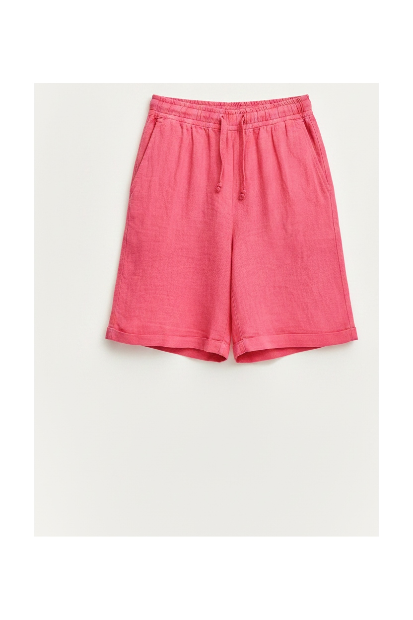 Relaxed Fit Cuffed Linen Shorts in Vibrant Pink photo 1