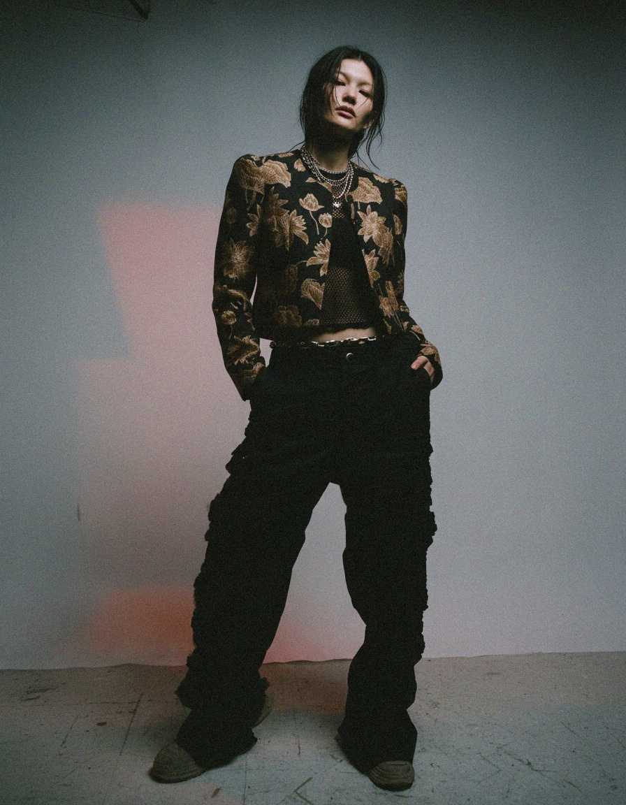 Black Floral Patterned Short Jacket photo 3