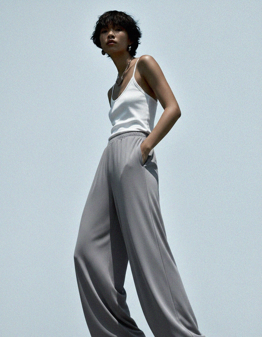 Relaxed Fit Wide-Leg Grey Pants photo 2