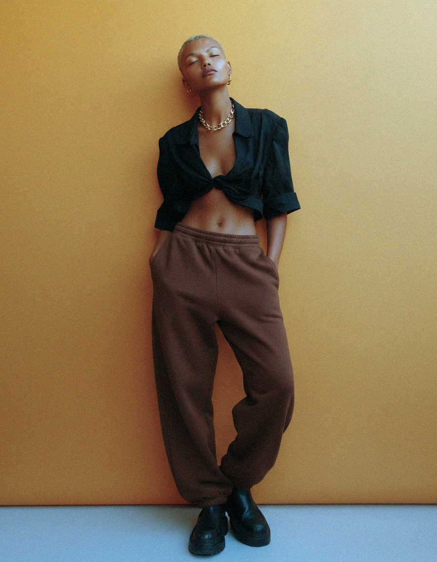Oversize Brown Sweatpants with Elastic Cuffs photo 2