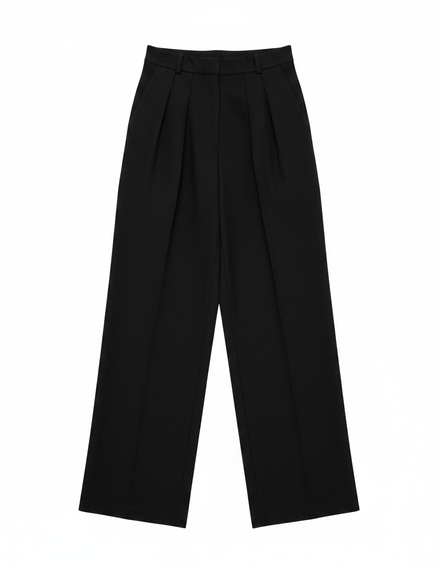 Black Pleated Wide-Leg Trousers photo 1