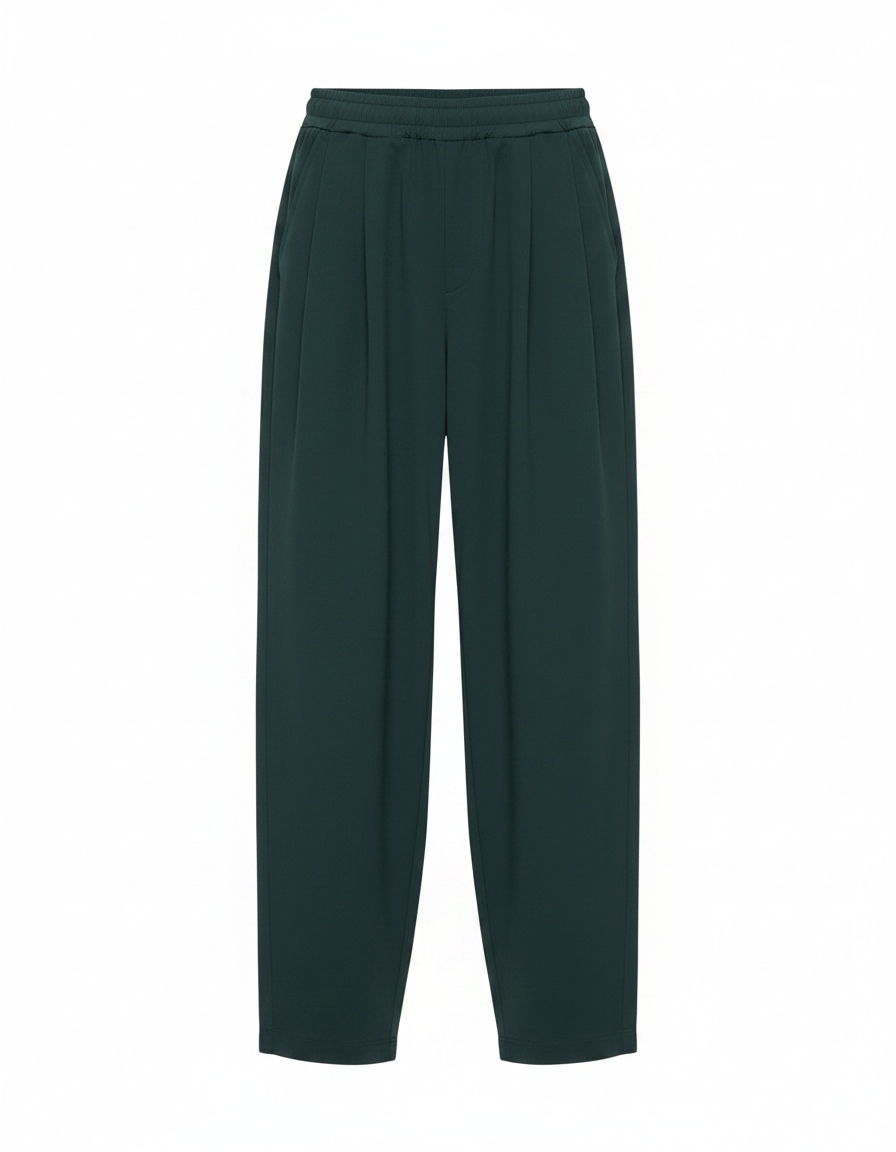 Relaxed Fit Wide-Leg Dark Green Pants photo 1
