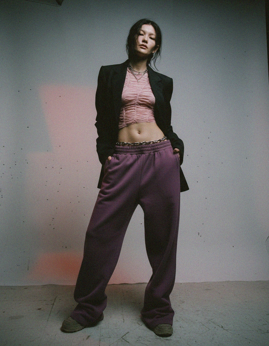 Relaxed Fit Purple Jogger Pants with Cuffed Ankles photo 2