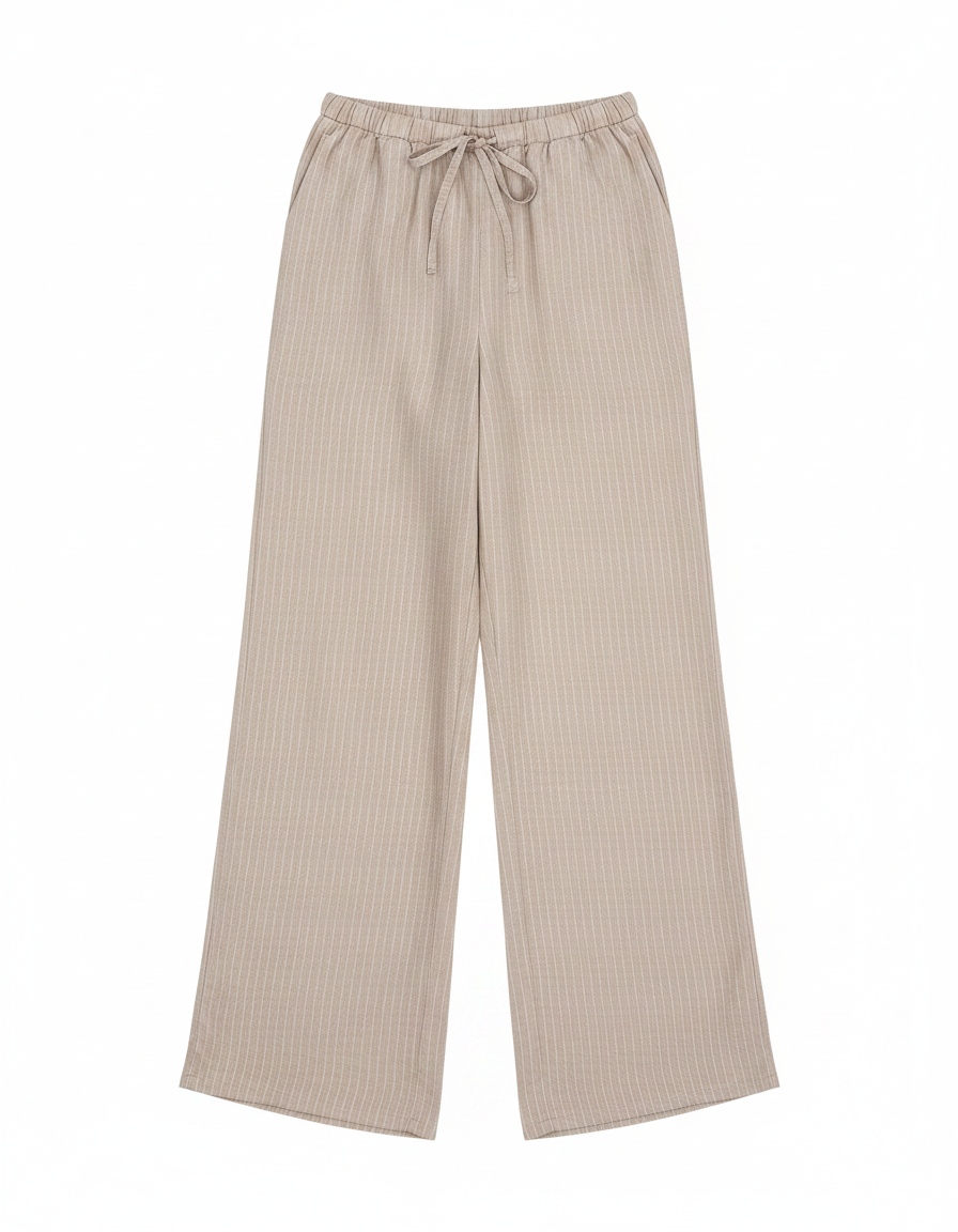 Relaxed Fit Beige Striped Wide-Leg Pants photo 1