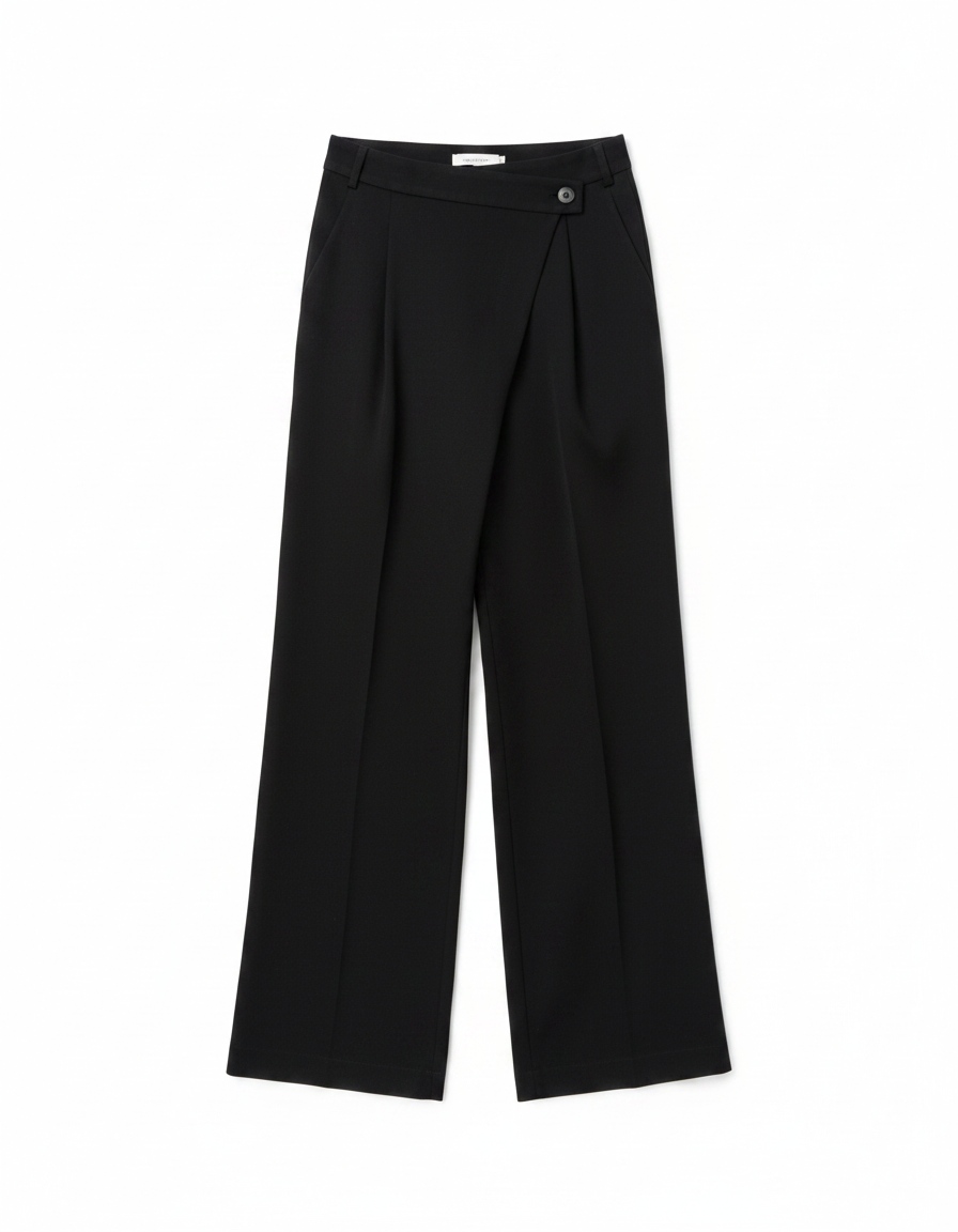 Black Wide-Leg Wrap Front Trousers photo 1