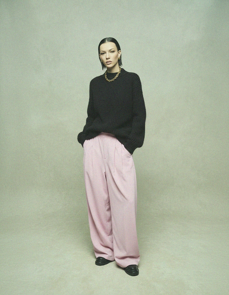 Relaxed Pink Wide-Leg Trousers photo 2