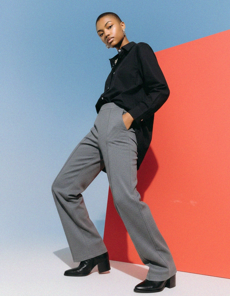 Regular Fit Grey Pants with Center Seam Detail photo 2