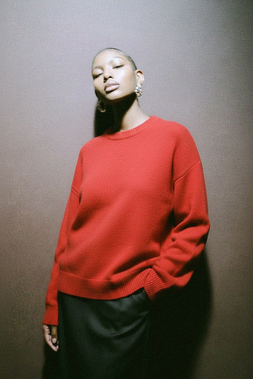 Vibrant Red Knit Sweater with Relaxed Fit photo 4