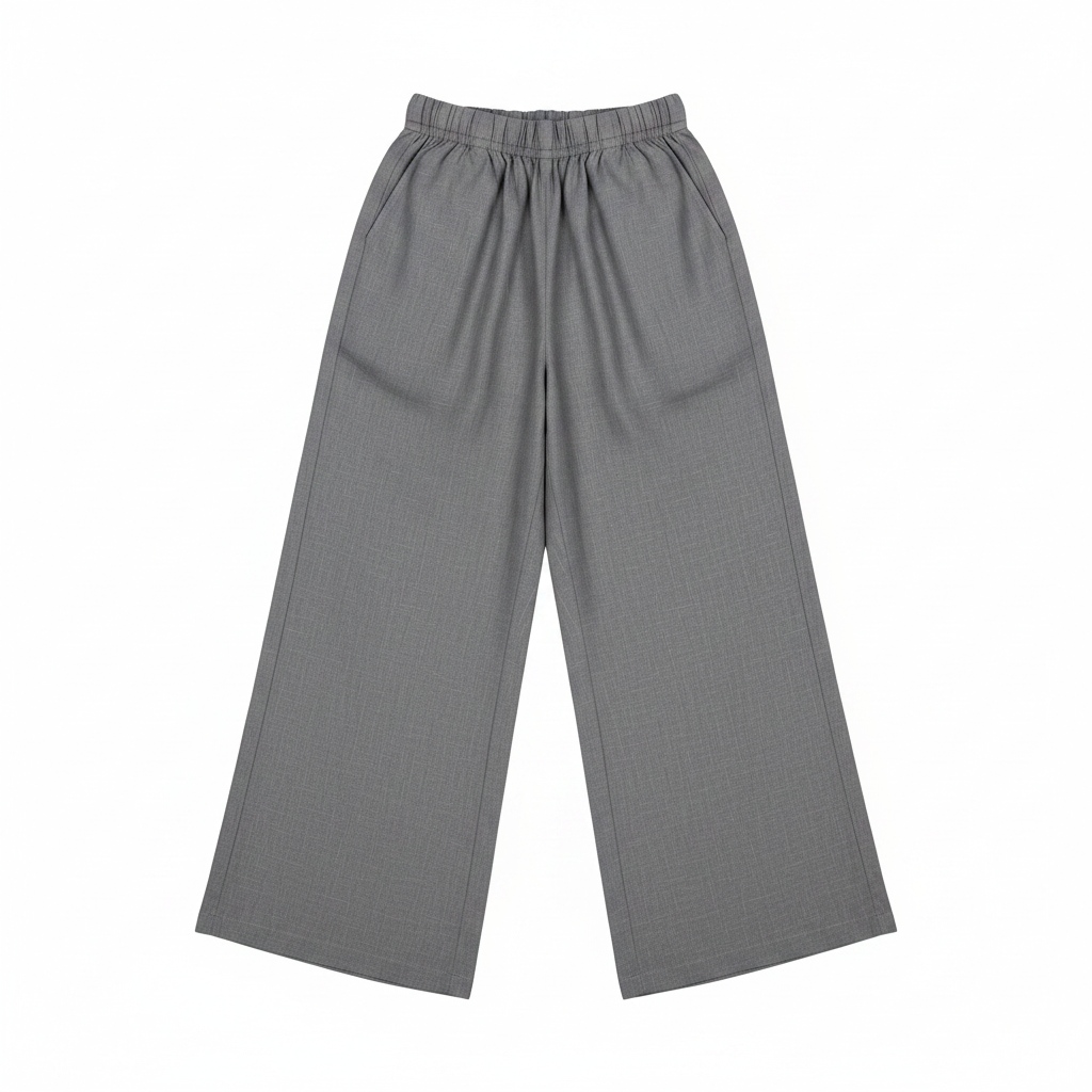 Grey Wide Leg Elastic Waist Pants photo 1