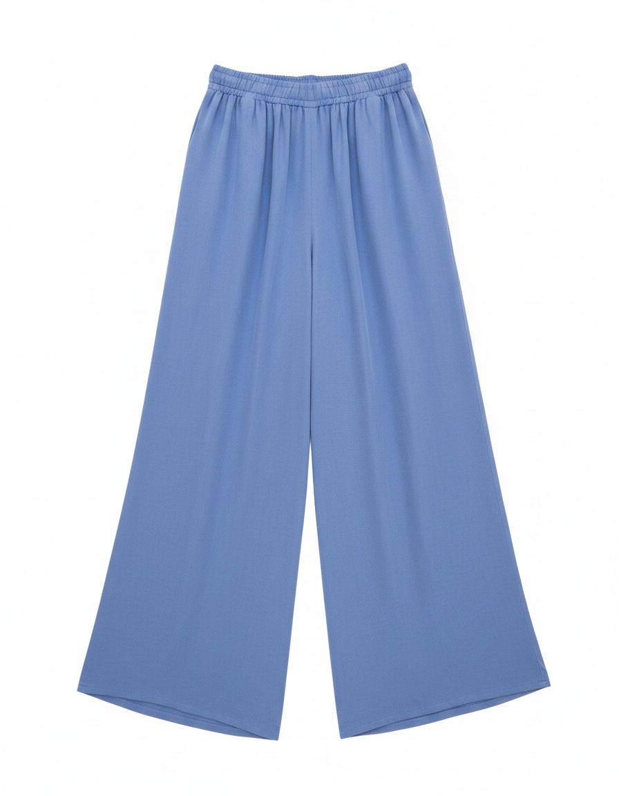 Flowy Blue Wide-Leg Regular Pants photo 1