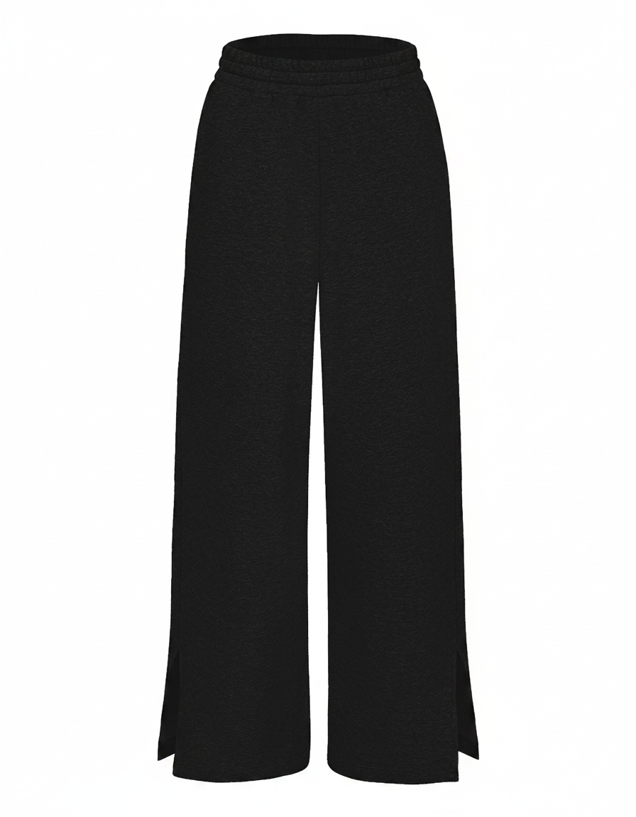 Black Wide-Leg Lounge Pants with Side Slits photo 1
