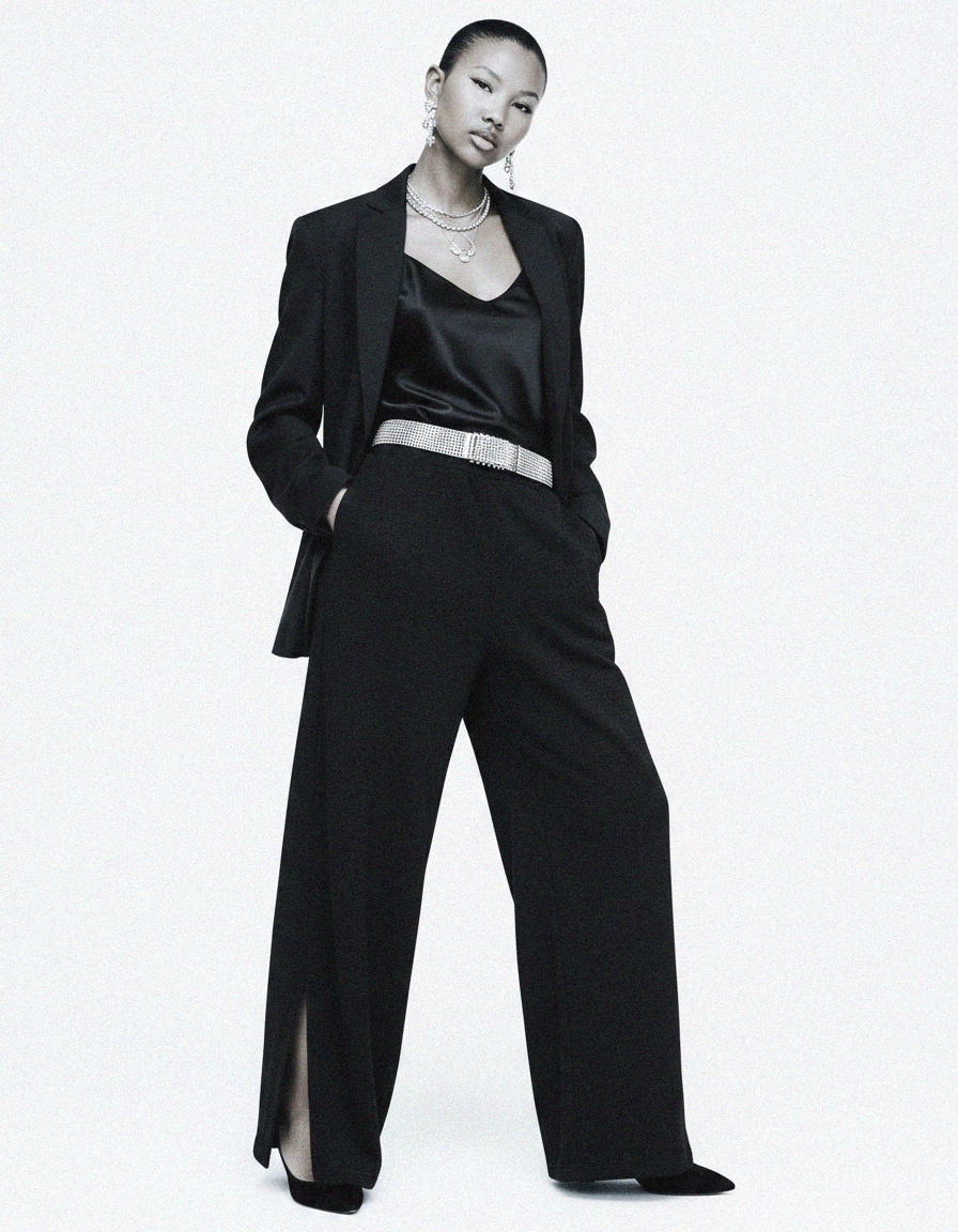 Black Wide-Leg Lounge Pants with Side Slits photo 2