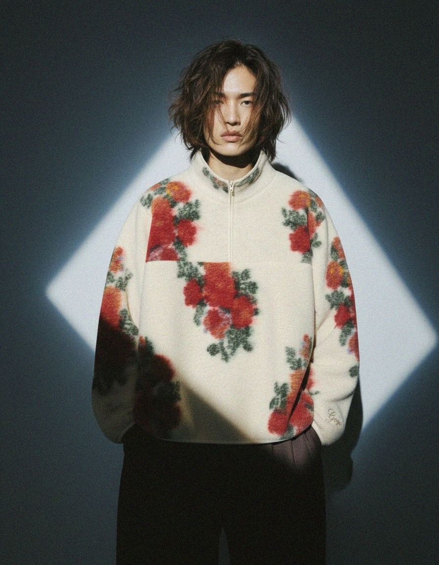 Cozy Floral Pullover Sweater with High Collar photo 3