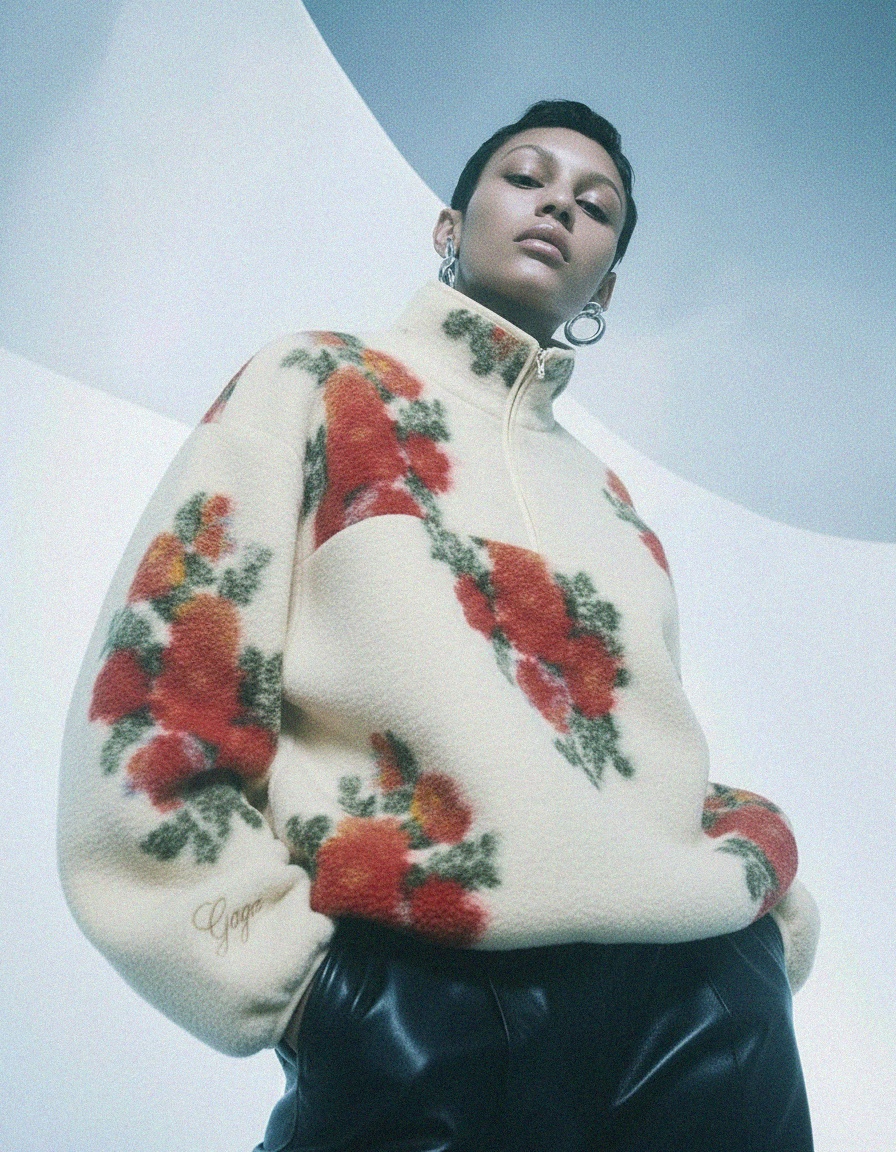 Cozy Floral Pullover Sweater with High Collar photo 4