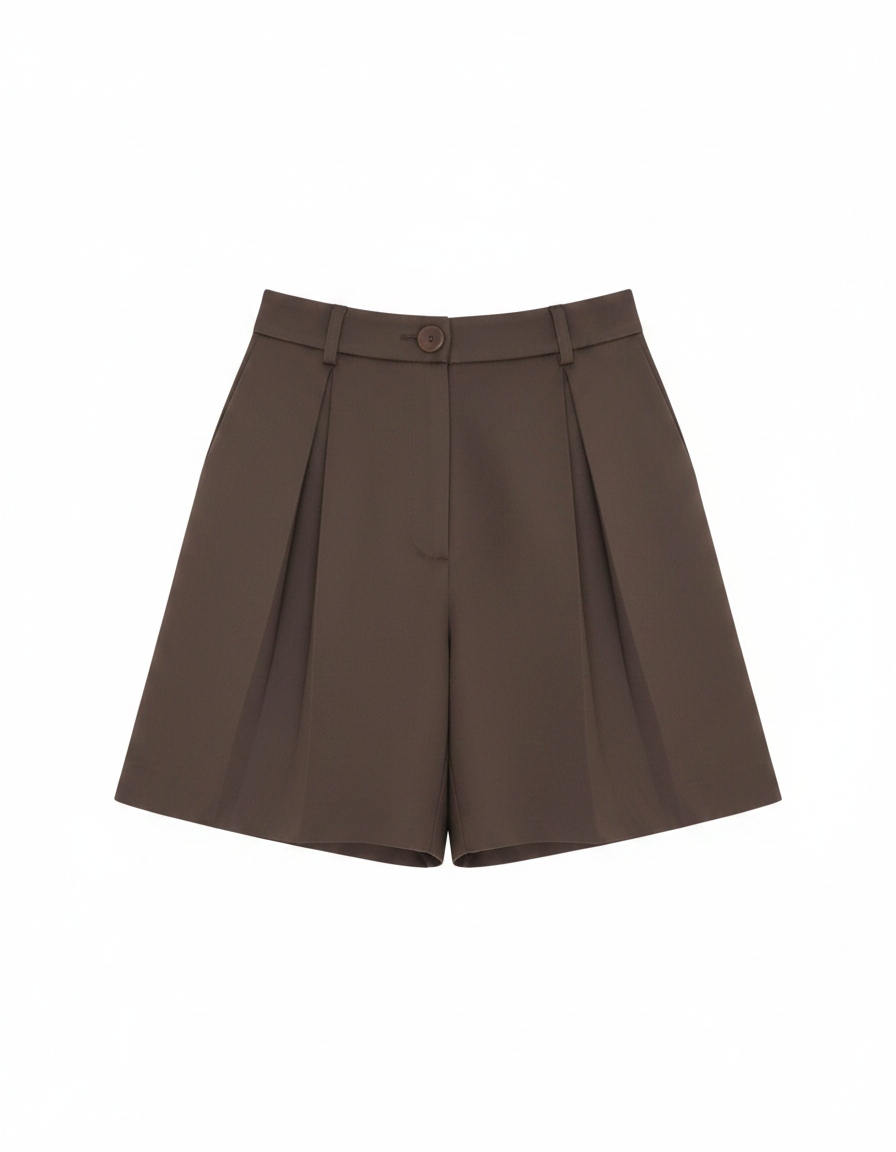 Tailored Pleated Brown Shorts photo 1