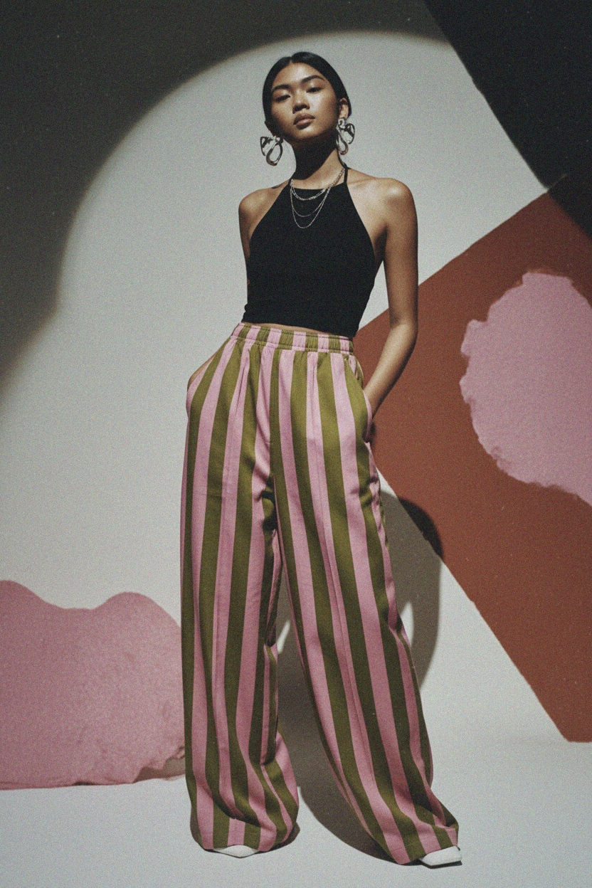 Pink and Green Striped Oversize Pants photo 2