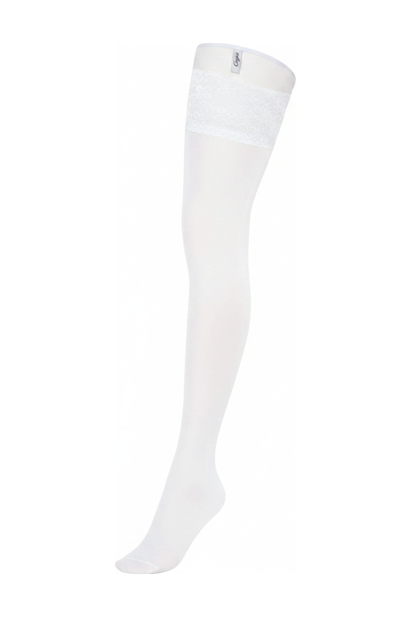 White Sheer Thigh High Stockings with Lace Top photo 1