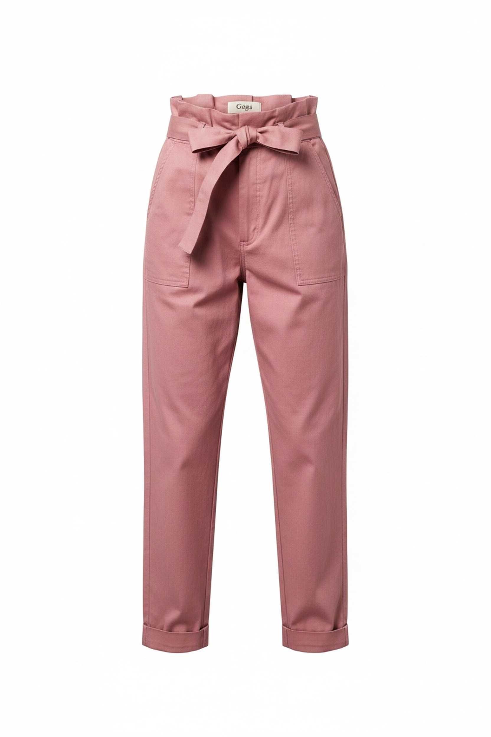 Stylish Pink Paper-Bag Waist Regular Pants photo 1