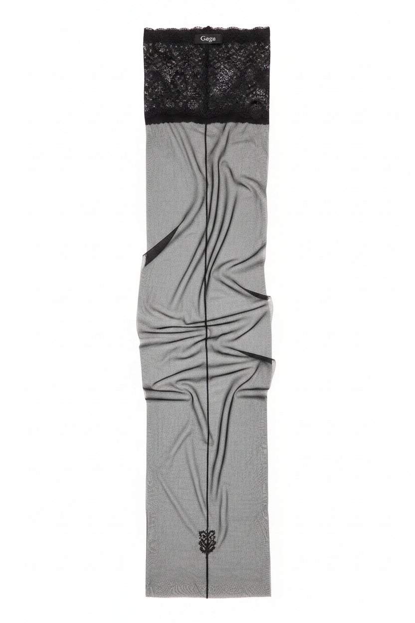 Elegant Black Seamed Hold-Ups with Lace Trim photo 1