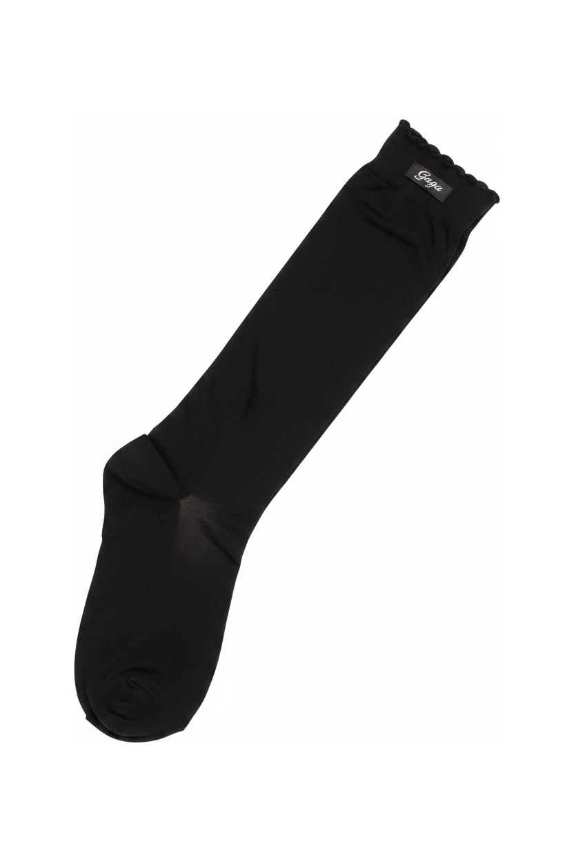 Black Sheer Knee-High Socks with Ruffled Top photo 1