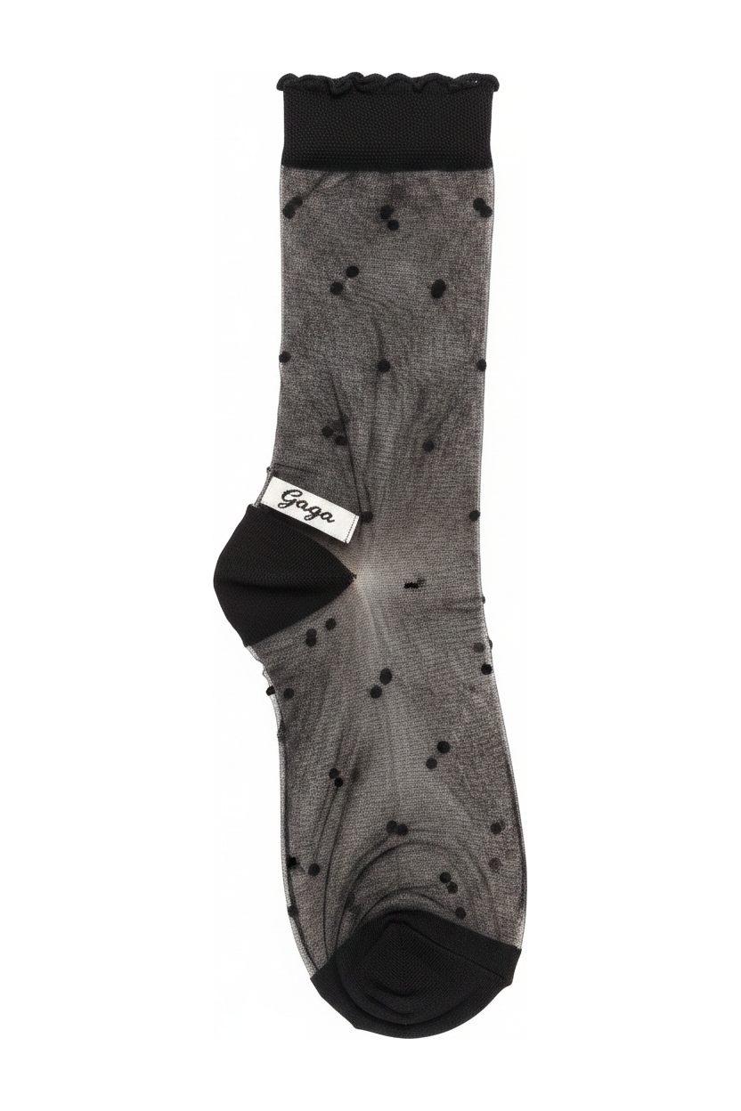 Sheer Black Polka Dot Ankle Socks with Ruffle Cuff photo 1