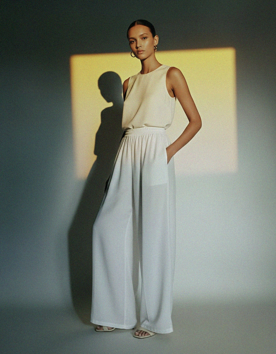 Flowy White Wide Leg Pants photo 2