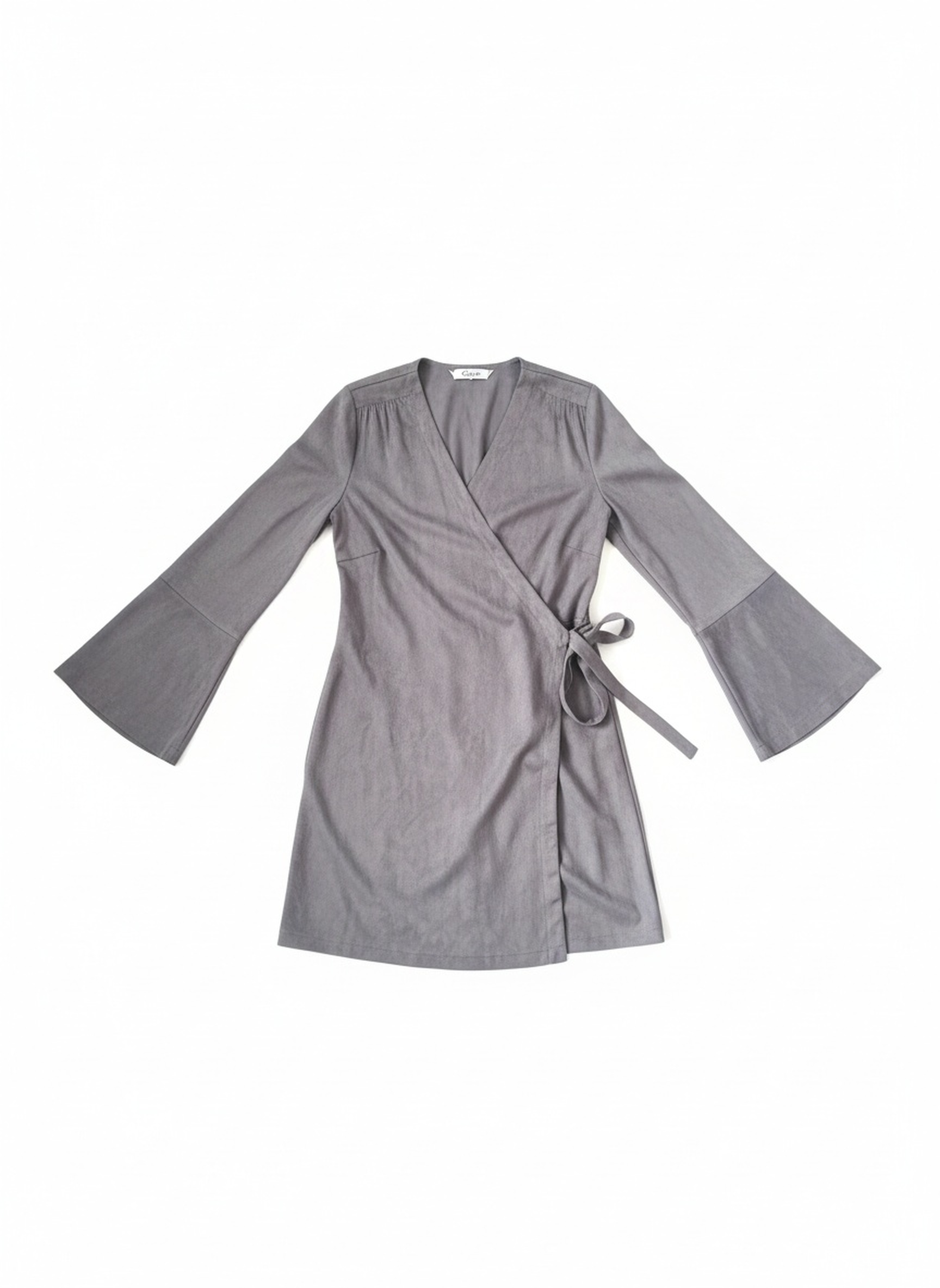 Soft Grey Faux Suede Wrap Mini Dress photo 1